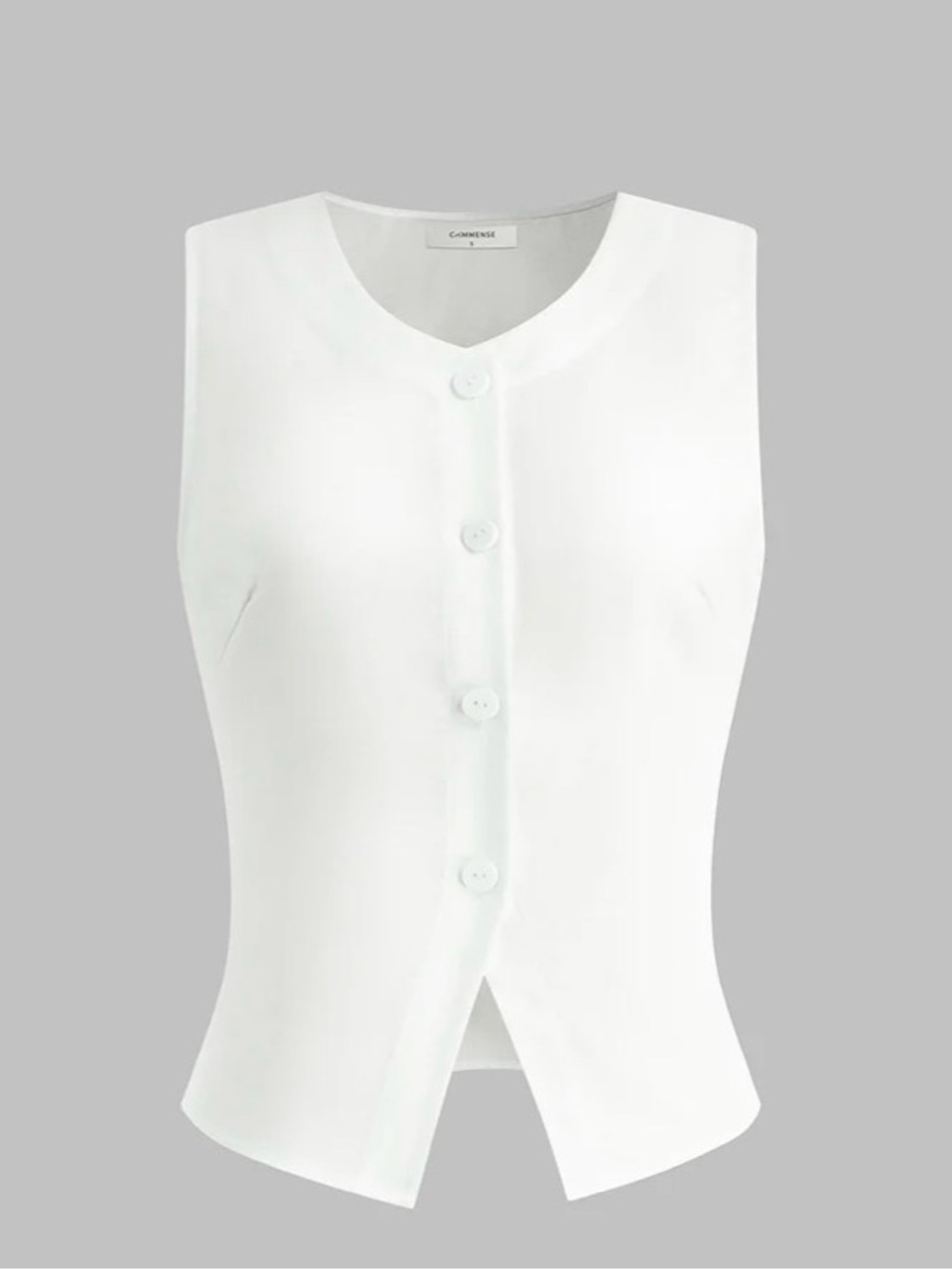 Linen blend white Button-Front Sleeveless Vest